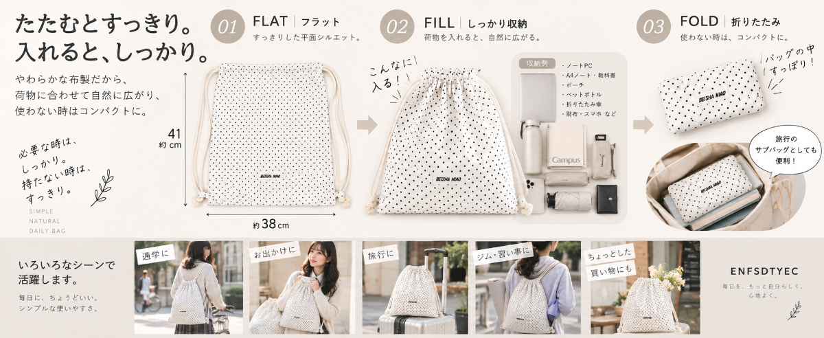 【商品提供】韓国風・ガーリーコーデにぴったり♡ ドット柄ナップサック PRクリエイター募集 - 12