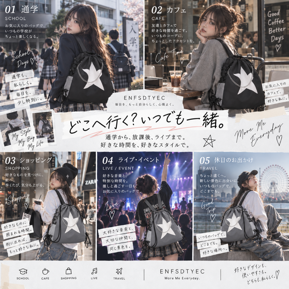 【商品提供・送料無料】韓国風・Y2K好きさん募集♡ 星柄チェーン付きナップサックPR - 6